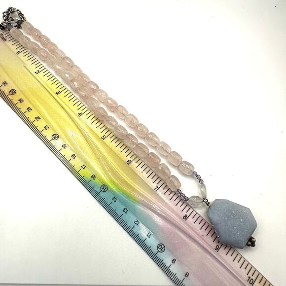 Rose Quartz blue lace agate sterling  silver pendant necklace - Picture 5 of 12